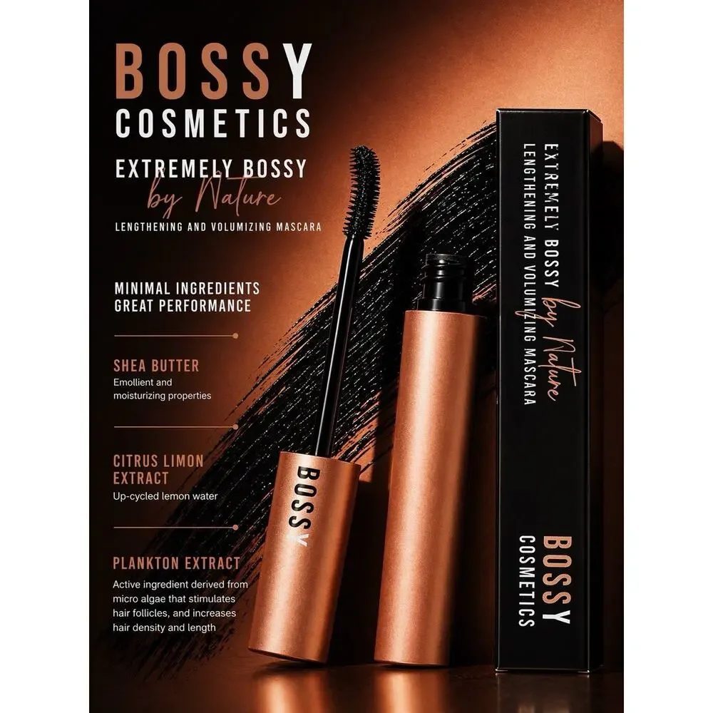 NEW Bossy Cosmetics Mascara Onyx Lengthening Volumizing Clean Beauty Full Size